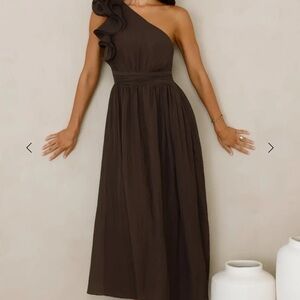One-Shoulder Brown Dress